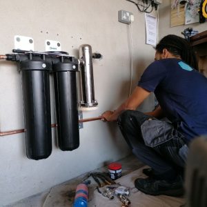 Water filtration system servicing